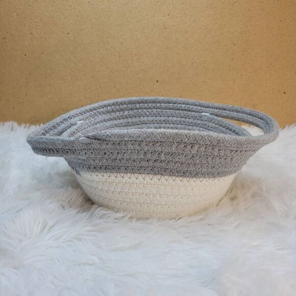 Grey and White Decorative Knit Basket - Picture 2 of 7